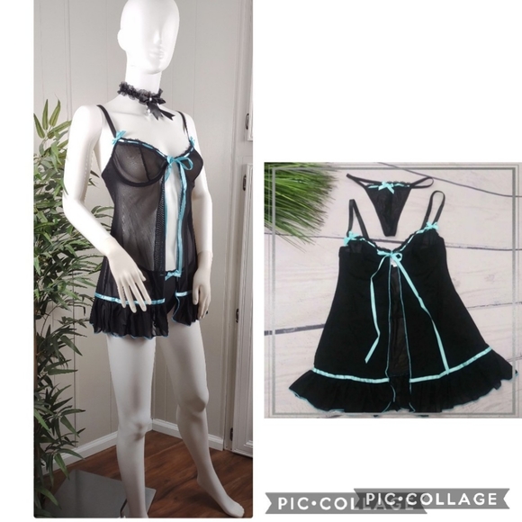 MEDIUM black babydoll & matching thong - Picture 8 of 12
